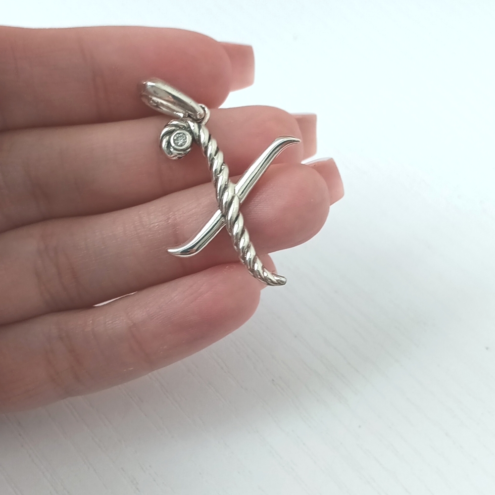 David Yurman Sterling Silver Script Initial Letter X Pendant Amulet for Men